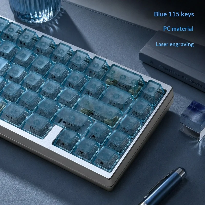 Blue engraved top carbon fiber keycap with 115 keys, complete set of original PBT mechanical keyboard