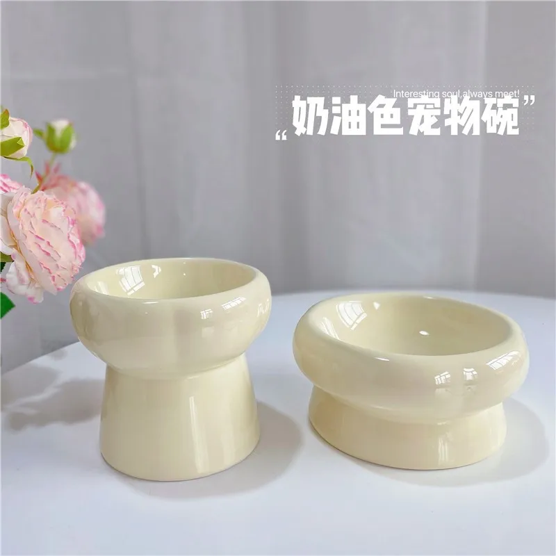 Cream White Ceramic Cat Bowl, Cervical Protection, Tall Dog Bowl, Cat Food Bowl, Cat Food Bowl, Water Bowl, Anti-upset