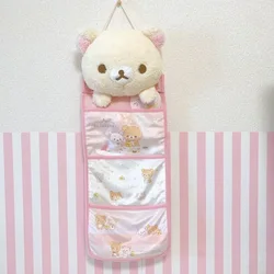 Kawaii Rilakkumas Wall Hanging Storage Bag Cartoon Korilakkuma Bear Door Hanging Bag Large Capacity Sundries Storage Bag Gifts