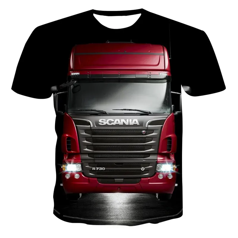 New Heavy-duty Truck Print T-shirt 3D Men\'s Cool Trucker Uniform Summer Fashion Casual Travel Style O-neck Short Sleeve Kid Tops