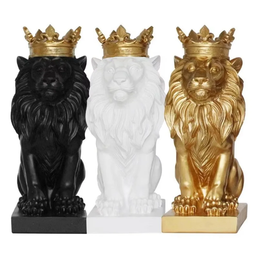 Creative Handmade Crown Lion Ornament No odor Safety Resin Lion Statue Harmless Lion Head Figurine Hotel Room