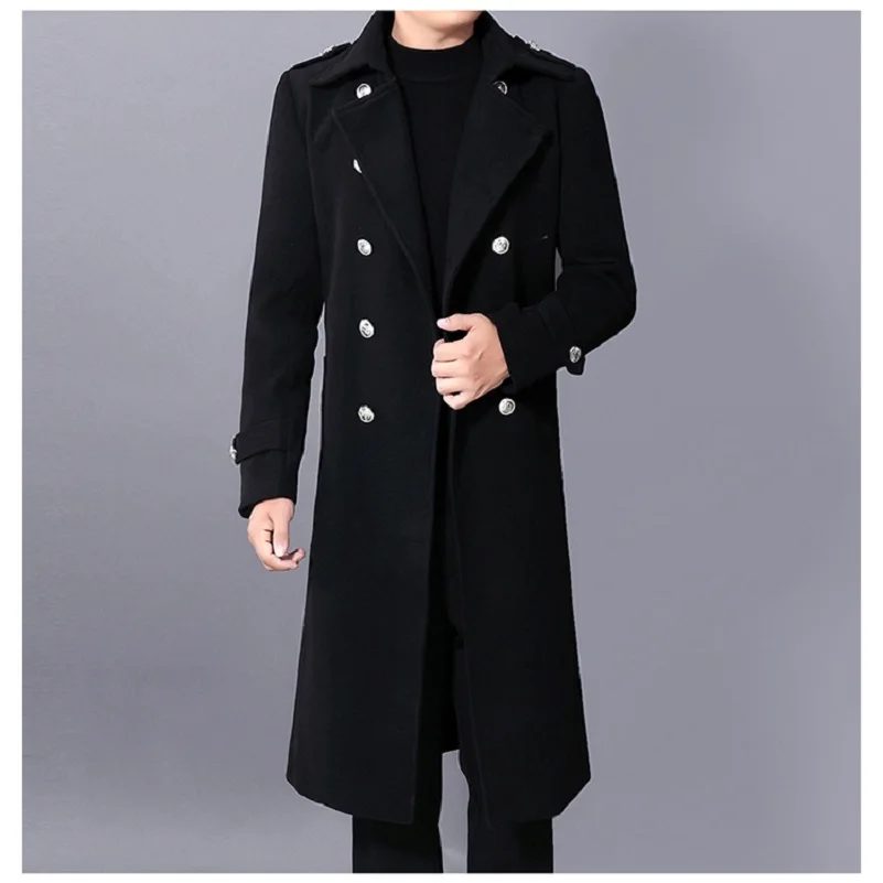 Lange staub mantel Männer Winter Warm Trench Woolen Tuch Mantel Mens Zweireiher Dünne Beiläufige Jacken Solide Business Outwear