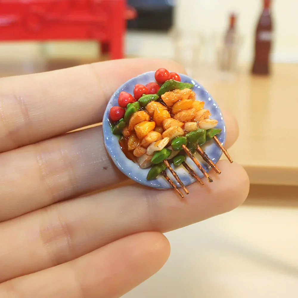 1Pcs 1/12 Dollhouse Accessories Mini Barbecue Kebabs Tray Miniature Grilled Skewers  Plate Dish Model for Doll House Decoration