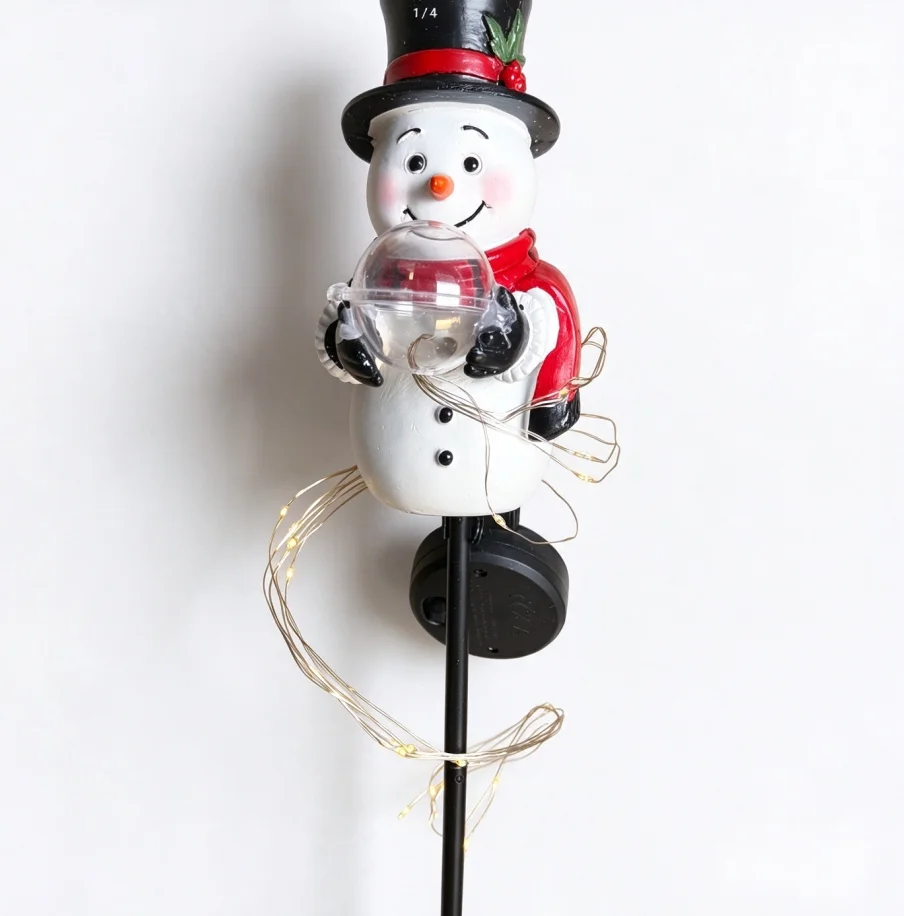 Christmas Snowman Figurine Solar Ground Light, Waterproof Path Stake Lamp, Warm Glow String Light, Outdoor Garden Patio Yard