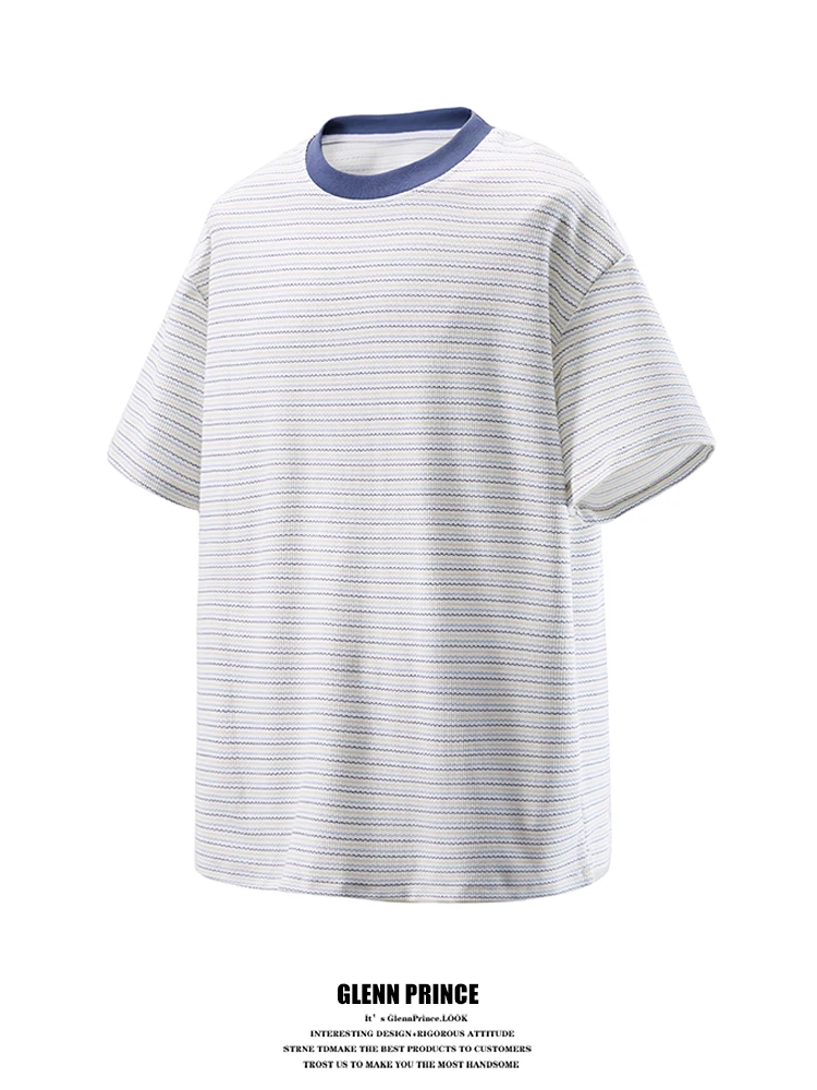 

GPstudio American Retro Striped Short Sleeve T-Shirt Men's Summer Casual Versatile Slimming Commuting Half Sleeve Tee