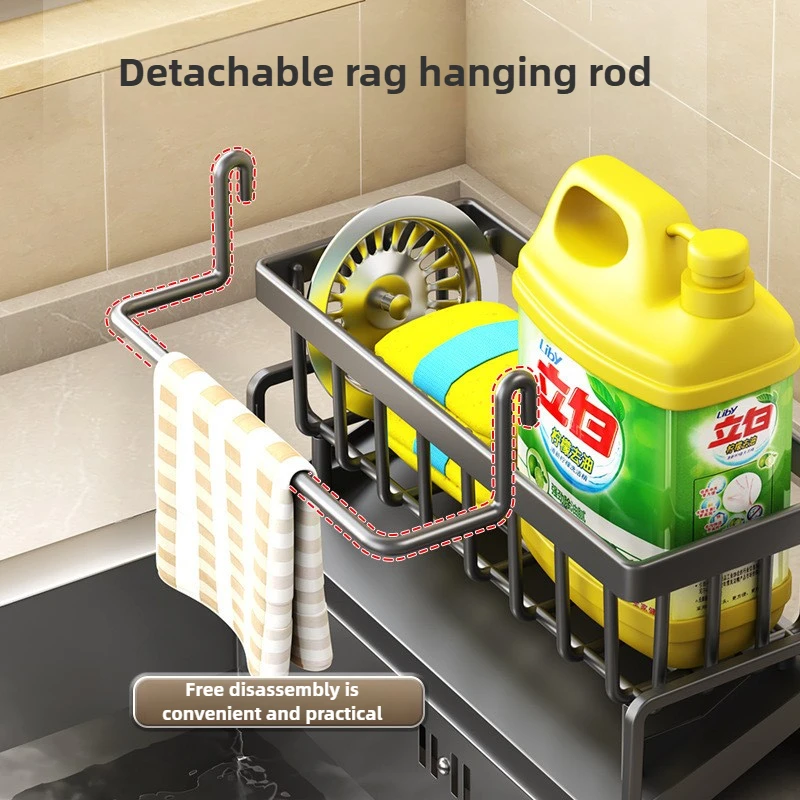 

Stainless Steel Kitchen Sink Storage Rack Space Saving Built-in Sponge Rack And Drainage Basket For Kitchen Cleaning And Storage