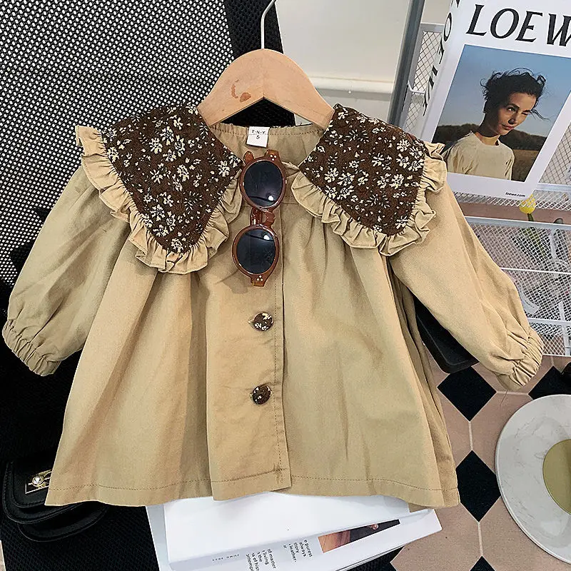 Cute Baby Girls Trench Coat Spring Autumn Toddler Lace Ruffles Patchwork Windbreaker 1-6Years Girl Single-Breasted Outwear