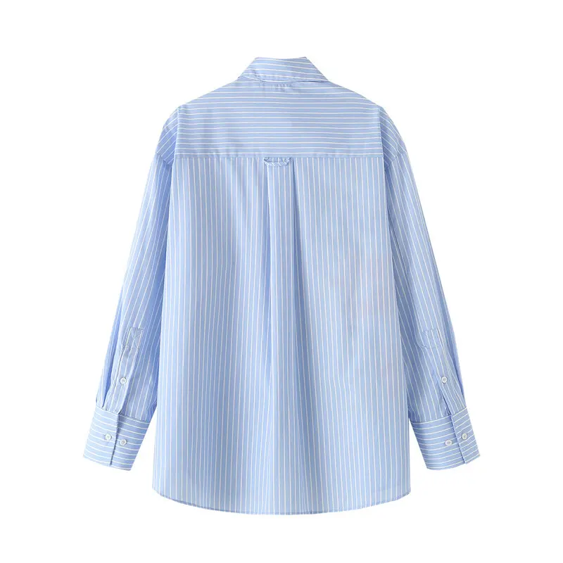 유행 줄무늬 꽃 긴 소매 턴 다운 칼라 여성 셔츠 다목적 가을 새로운 도착 루즈 피트 프리미엄 품질