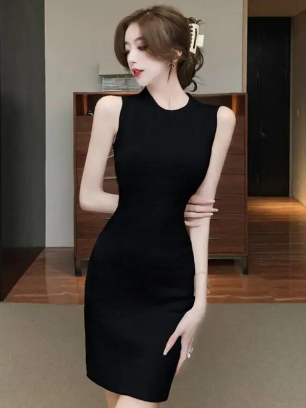 Sexy Short Skirt  Dress Women's Summer Fashion Korean Style Breathable Knitted Sleeveless Slim Fit Base Layer Inner Wear