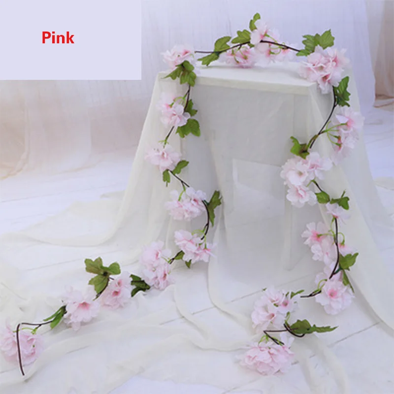 180 cm 135 Köpfe künstliche Kirschblüten-Blumenrebe, hängende Blumengirlande für Hochzeit, Party, Heimdekoration, japanisches Kawaii-Dekor