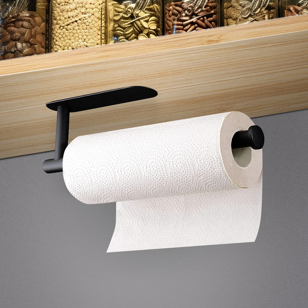 Modern Simple Stainless Steel Black Roll Paper Holder Sliver Kitchen Tissue Holder Plastic Wrap Storage Rack Bathroom Towel Bar