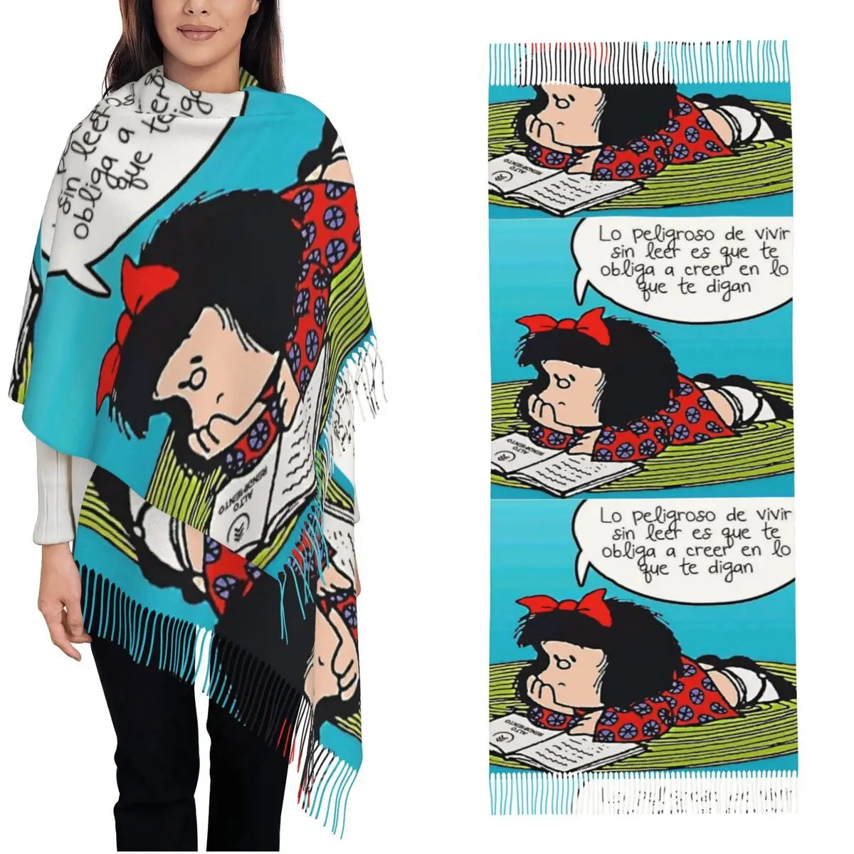 

Mafaldas Scarf for Women Warm Winter Cashmere Shawls and Wrap Cartoon Anime Large Shawl Scarf for Ladies