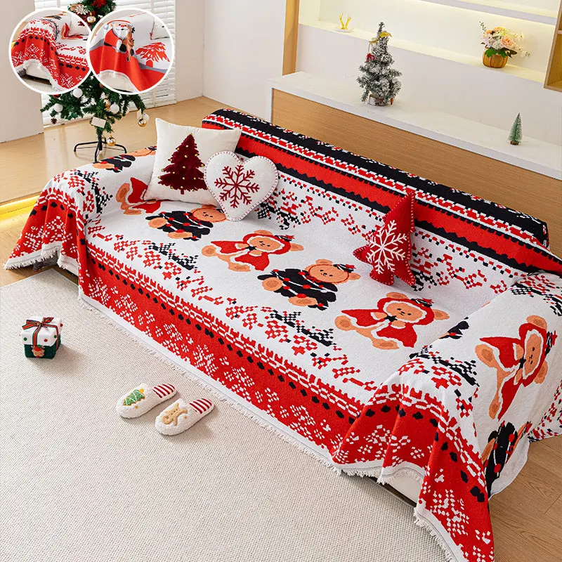1PC-Christmas Day Snow Neale Sofa Towels, Sofa Cover, Fully Wrapped Non Slip Sofa Cushion