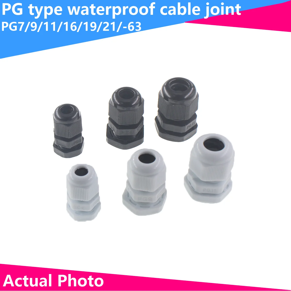 20PCS PG7/9/11/13.5/16/19/21/25/29-63 Type Waterproof Cable Gland Nylon Plastic Sealed Gland Head Fixed Wire Connector For 3-6.5