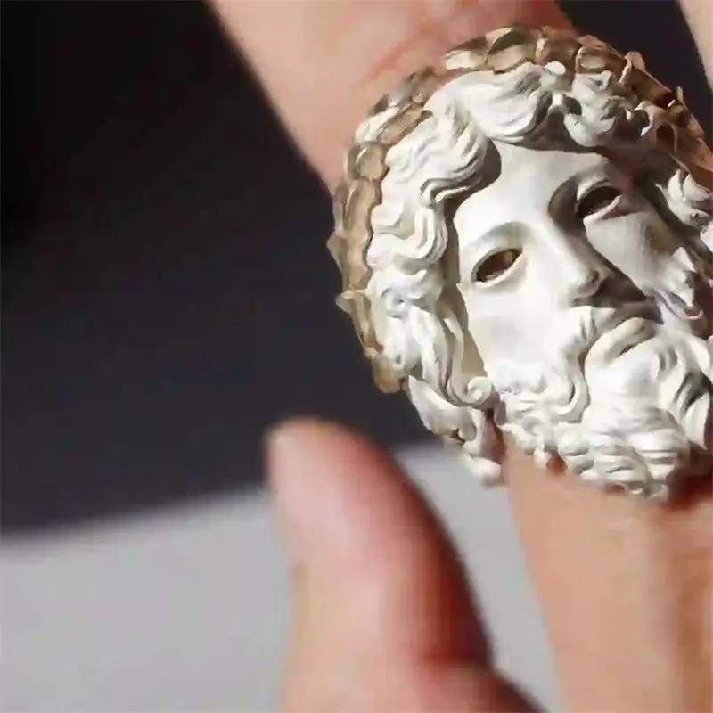Greek Mythology Zeus Ring Burning White Craft Niche Retro Sculpture Design Sense of Artistic Hand-made Ring
