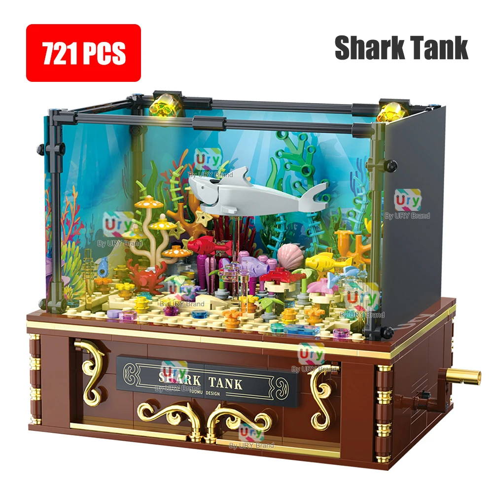 Creative Fishbowl LED Clownfish Shark Tank Underwater World Aquarium Marine Animal Building Blocks Toys for Kid Gift Decoration