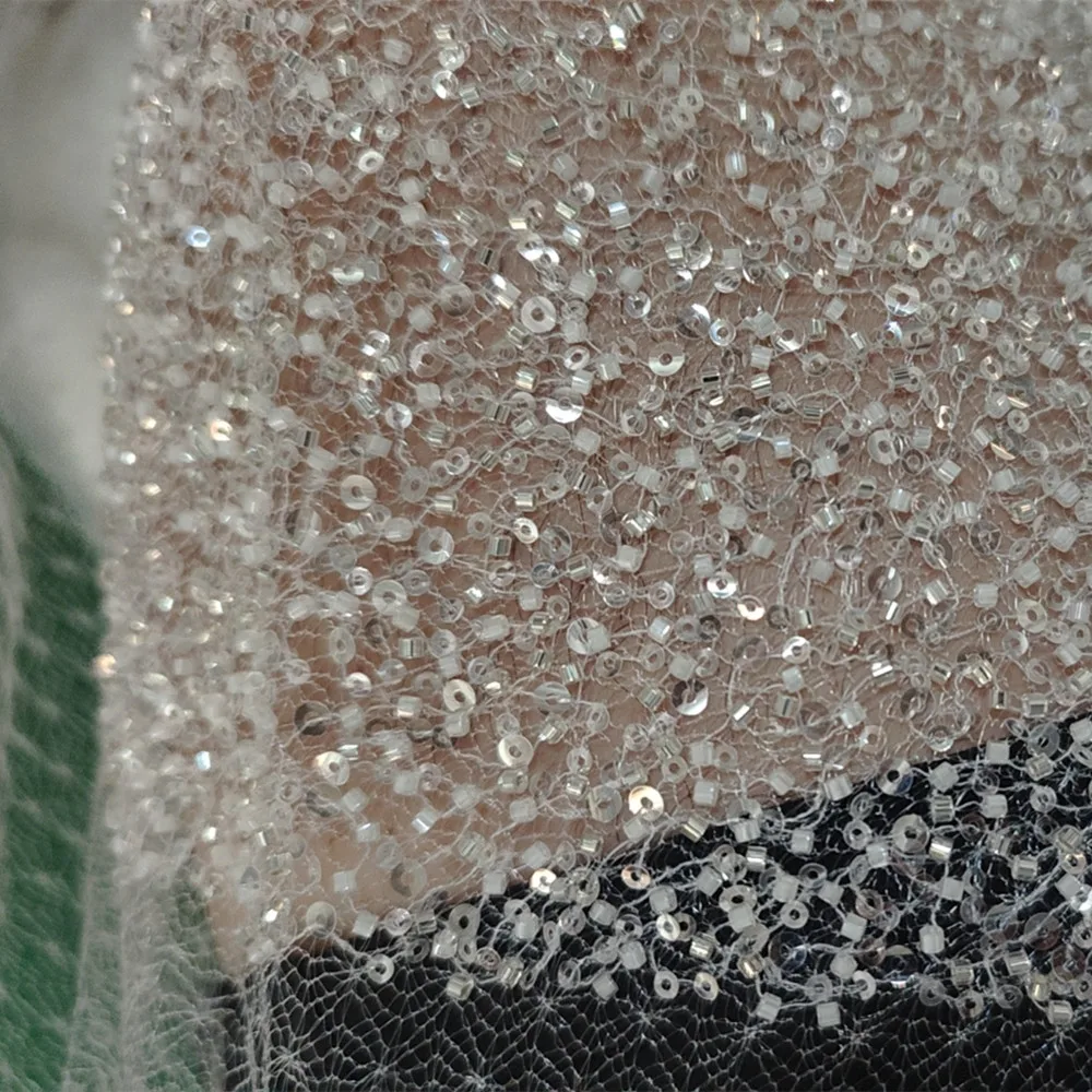Weißer Perlen-Pailletten 3D-Spitzenstoff, Spitzen-Netzstoff, Hochzeitskleid, DIY Brillante Braut, RS4836 – Detail 2