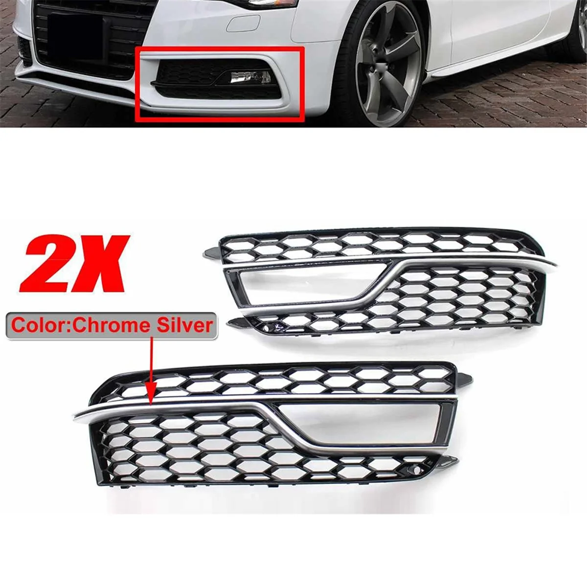 Right Chrome Car Front Bumper Mesh Fog Light Cover Honeycomb Grill Grille Cover for Audi S5 A5 S-Lines 2013-2016