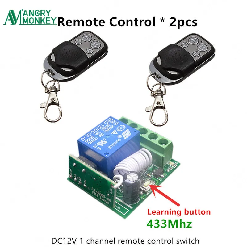 433 Mhz uniwersalny bezprzewodowy pilot przełącznik DC 12V 1CH moduł przekaźnika odbiorczego i 2 sztuk nadajnik 433 Mhz pilot