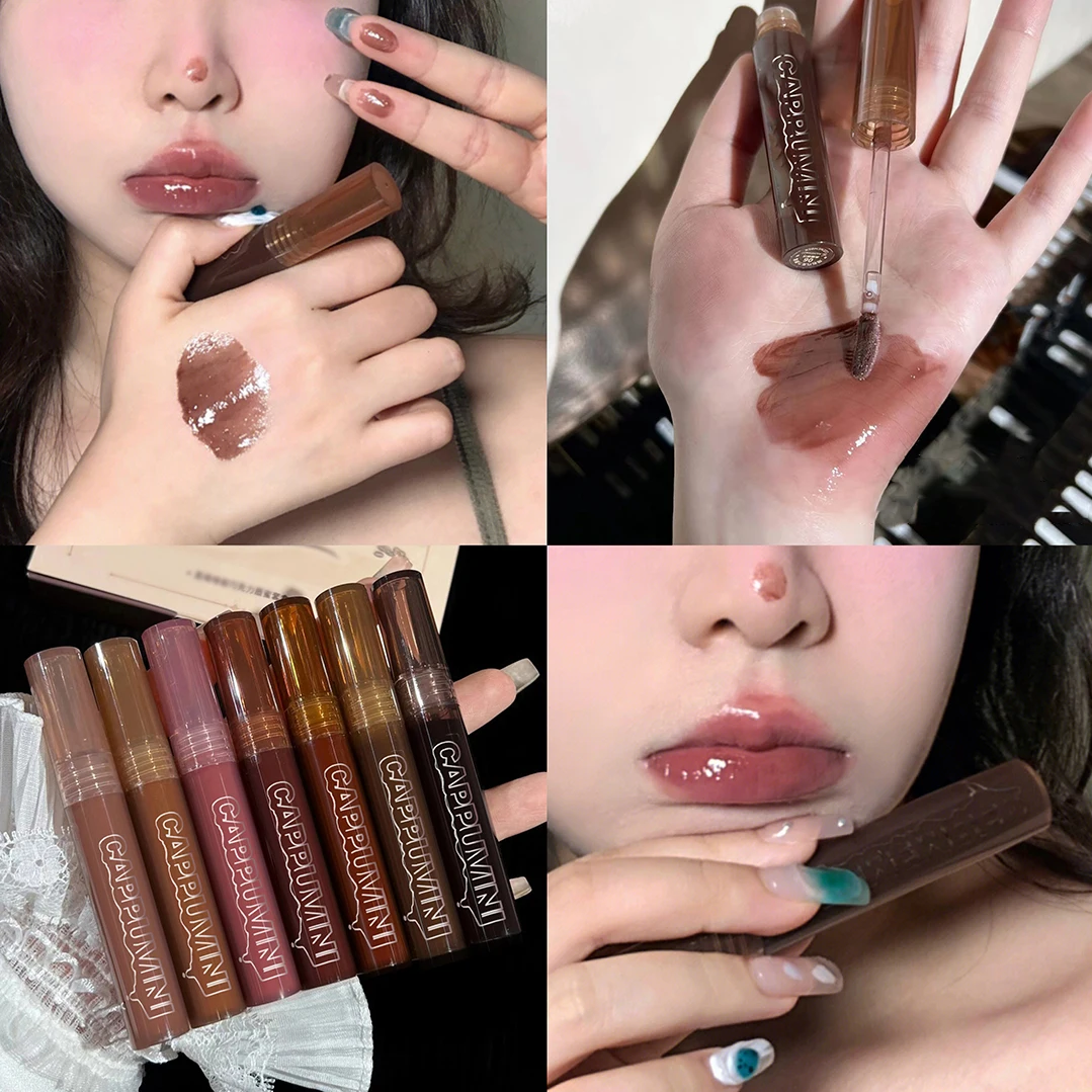 紅茶ブラウンリップグロスミラー透明ガラスリップ釉薬溶岩チョコレート