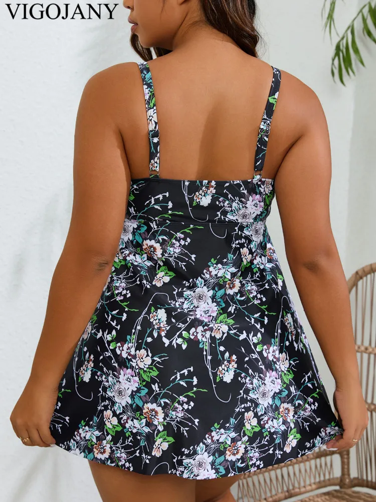 VigoJany 2025 Sexy Print Strapped 2-częściowy zestaw tankini Plus Size Strój kąpielowy damski V Beach Push UP Strój kąpielowy bez pleców z wysoką