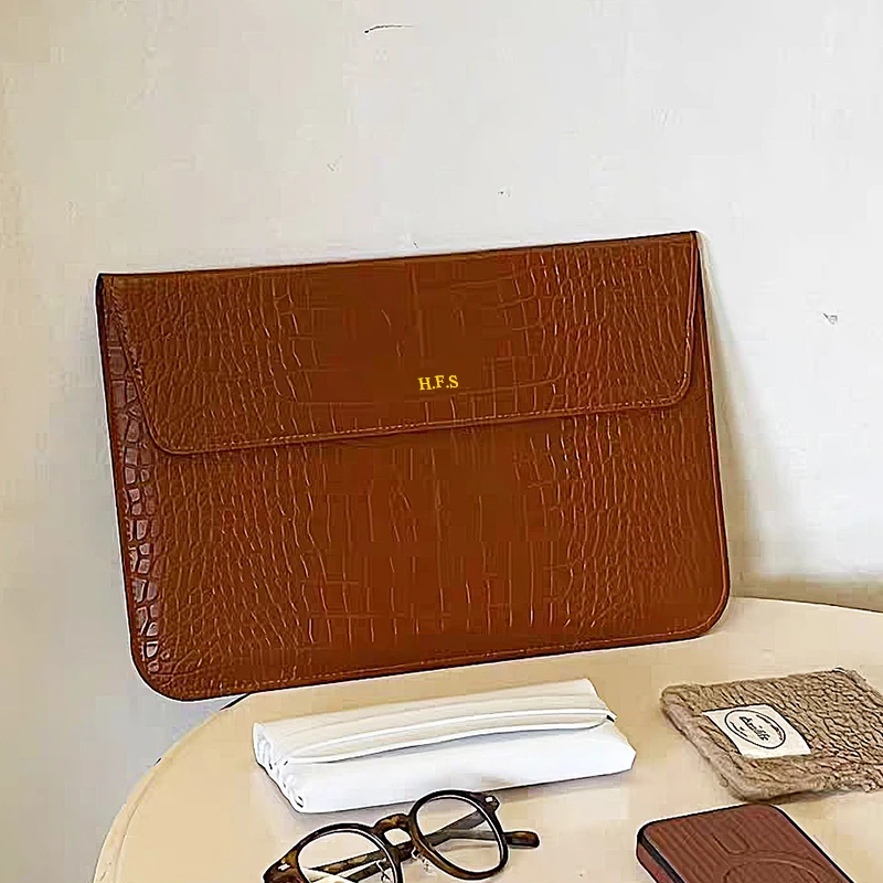 Grabar nombre patrón de cocodrilo funda para ordenador portátil bolsa de cuero de lujo impermeable bolsa para ordenador portátil moda bolsas de almacenamiento para ordenador portátil