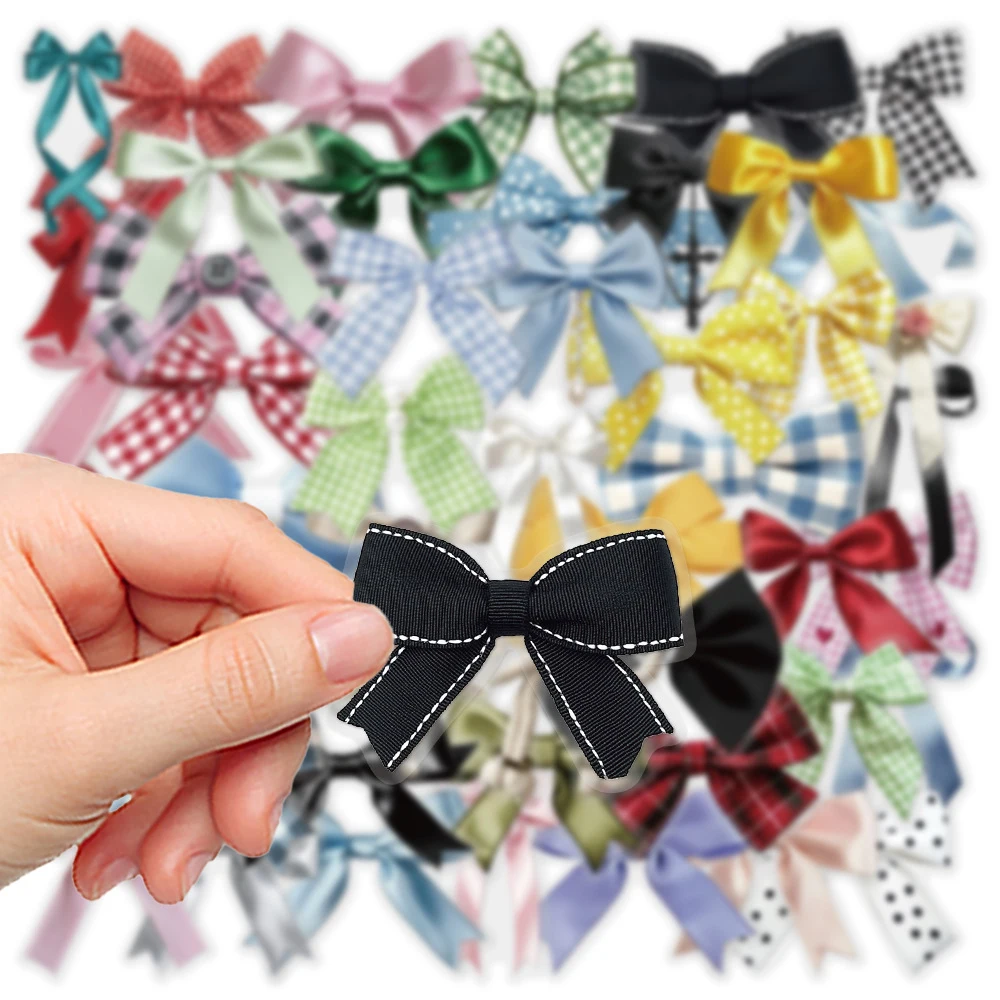 

10/30/50pcs Transparent Colorful Girl Bow Decoration Stickers Cute Cartoon Aesthetic Decals DIY Suitcase Phone Diary PET Sticker