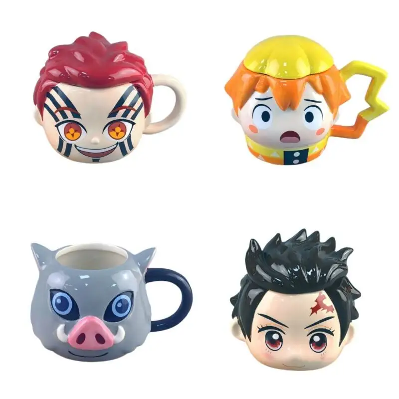 450ml Anime Demon Slayer Cosplay Keramikbecher Wasserbecher Kreativer Akaza Kamado Tanjiro Tassenförmiger Kaffee-Milchbecher Deko-Geschenk