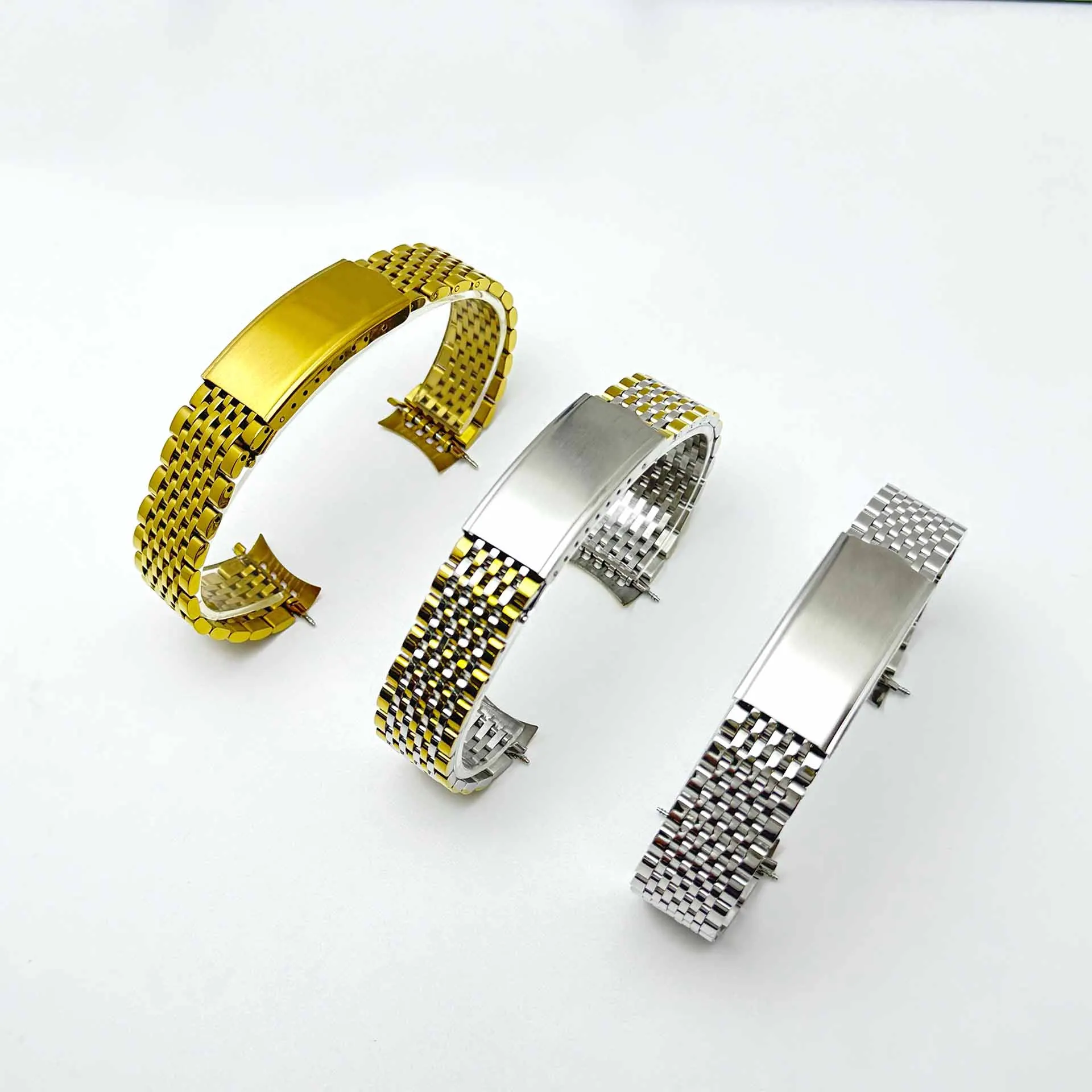 Curved End Watch Strap for Seamaster Speedmaster De Ville 18mm 19mm 20mm Stainless Steel Metal Watch Bands Replacement Bracelet