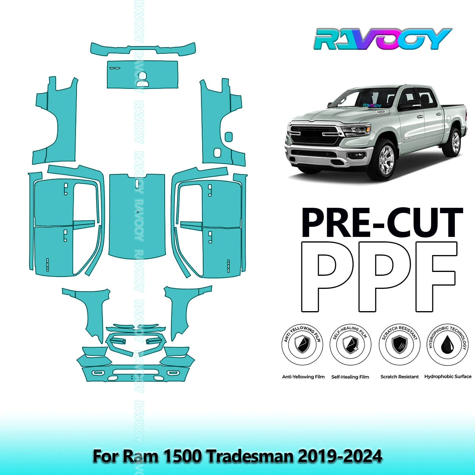 

Full Vehicle Clear Bra For Ram 1500 Tradesman 2019-2024 8.5Mil Precut PPF Paint Protection Film