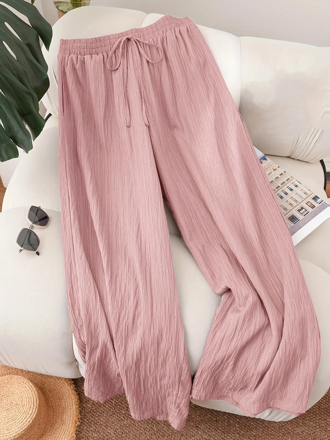 Bequeme Plus-Size-Damenhose mit Kordelzug und weitem Bein für den Alltag – Detail 18