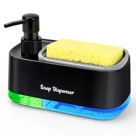 Hand and Dish Soap Dispenser Set Detergent Dispenser Sponge Holder 2-in-1 Countertop Soap Pump Dispenser for Kitchen Sink