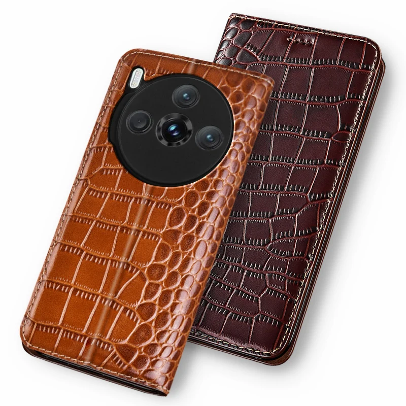 Cases For ZTE Nubia Z60S Pro 5G Crocodile Pattern Flip Case Luxury Cowhide Genuine Leather Card Pocket Magnetic Wallet Covers