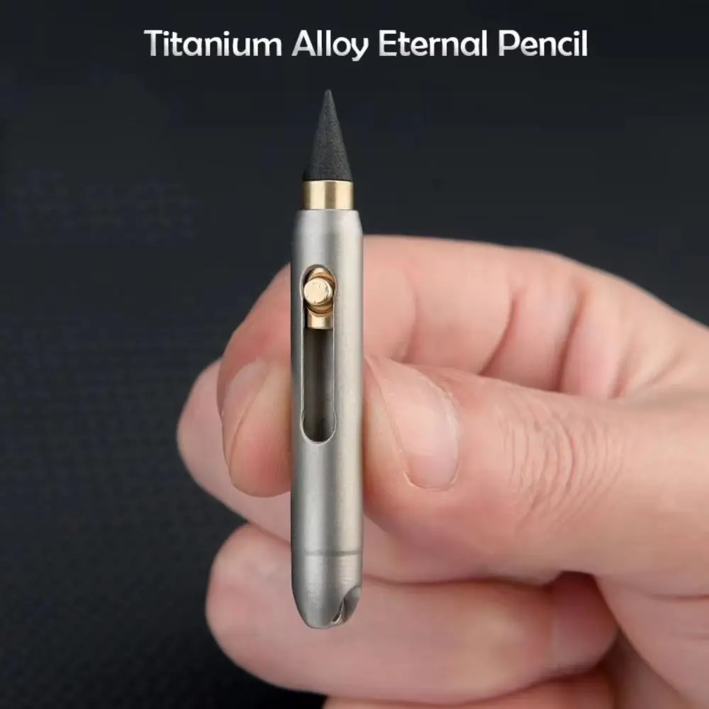 

Simple Titanium Alloy Mini Eternal Pencil No Sharpening Key Pendant Erasable Pencil Portable with 2 Pen Tips Pocket Pen