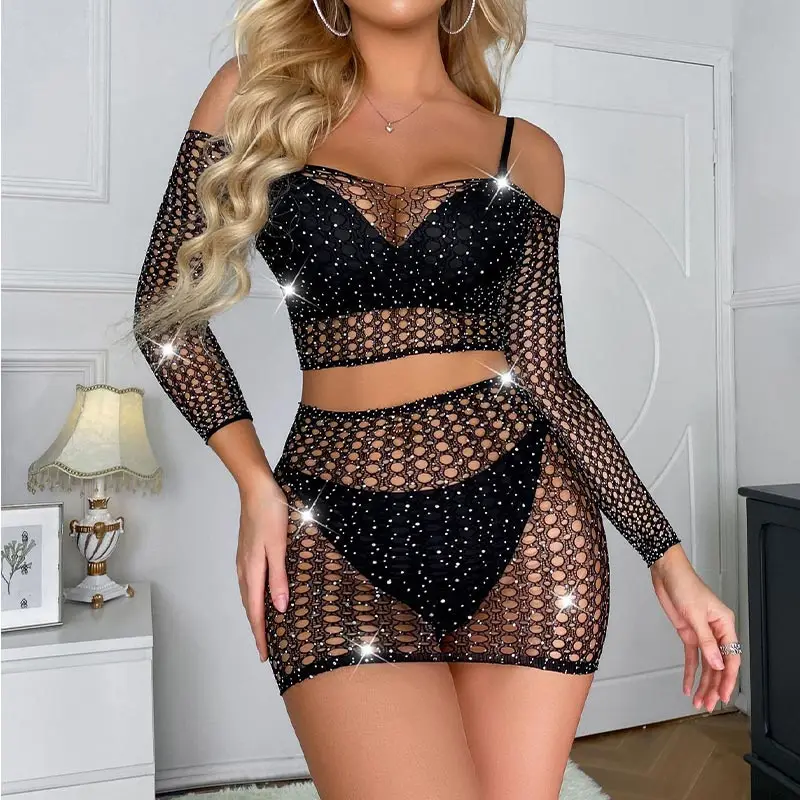 

Exotic Women Dancewear Lingerie Outfit Cutout Backless Girl Spanking Skirt Babydoll Fishnet Hips Sexy Dress Sets Porno Costumes
