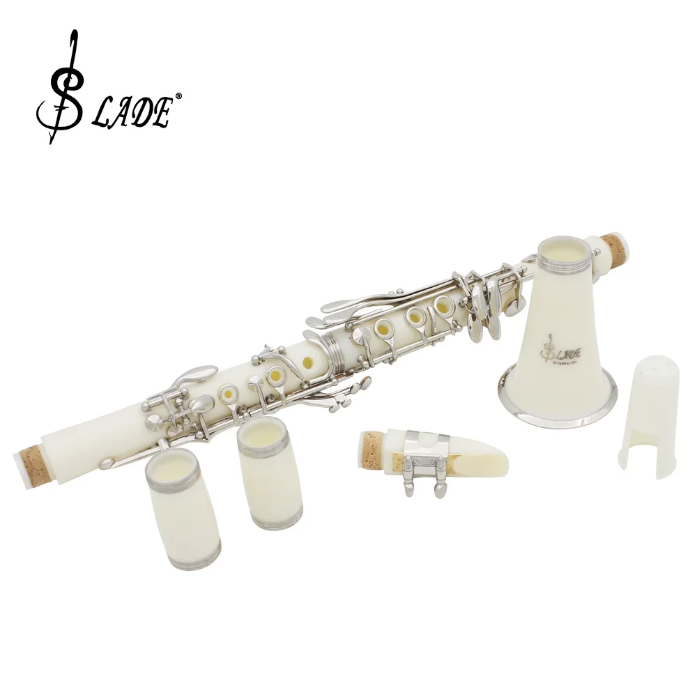 Clarinetto in Sib con 17 tasti in nichel, clarinetto bianco per principianti, fornito con 2 botti di pistola, guscio rigido e kit di pulizia per clarinetto
