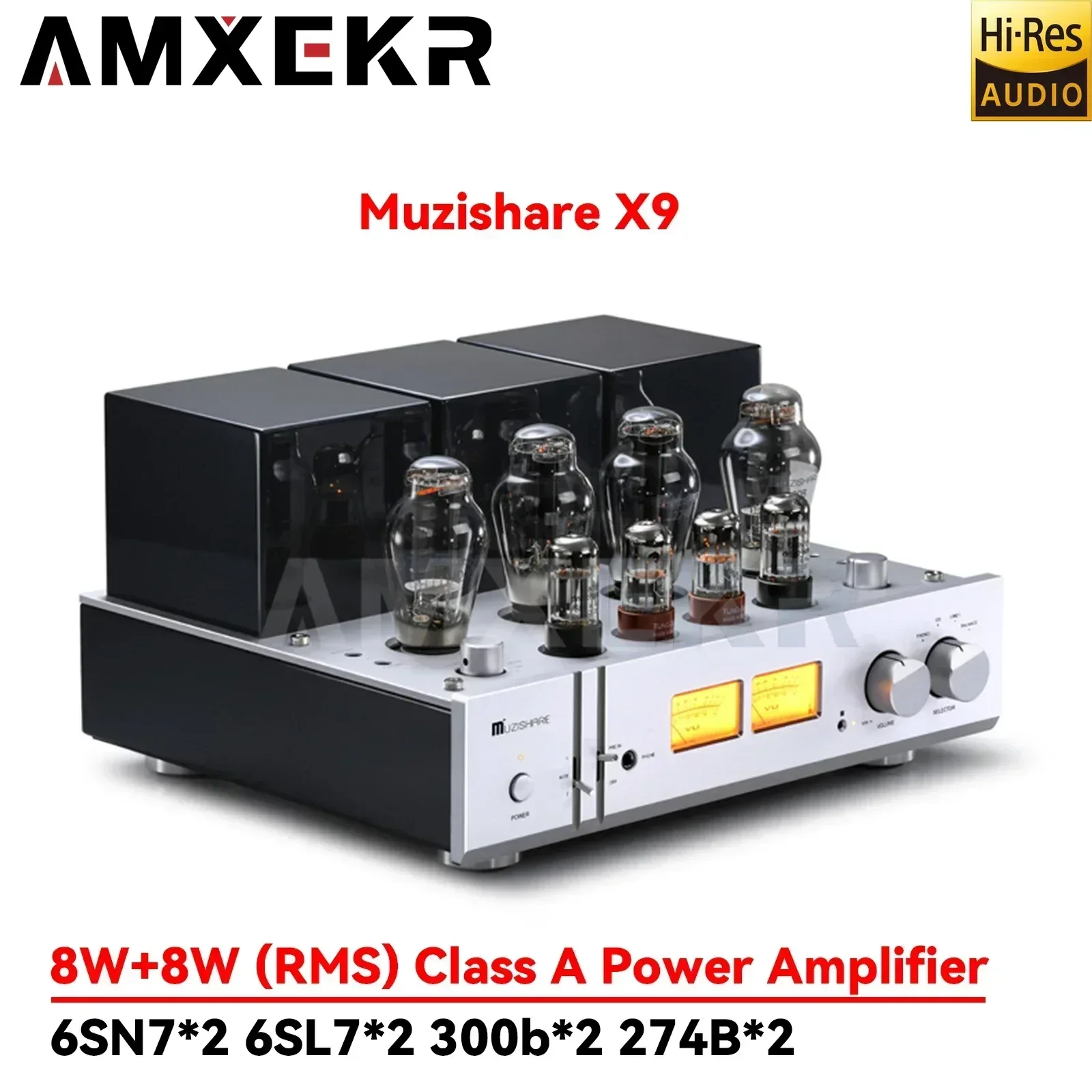 AMXEKR Muzishare X9 Combined Single Ended Class A Vacuum Tube Machine Power Amplifier 300B Tube Amplifier Pre Phono Vu Meter