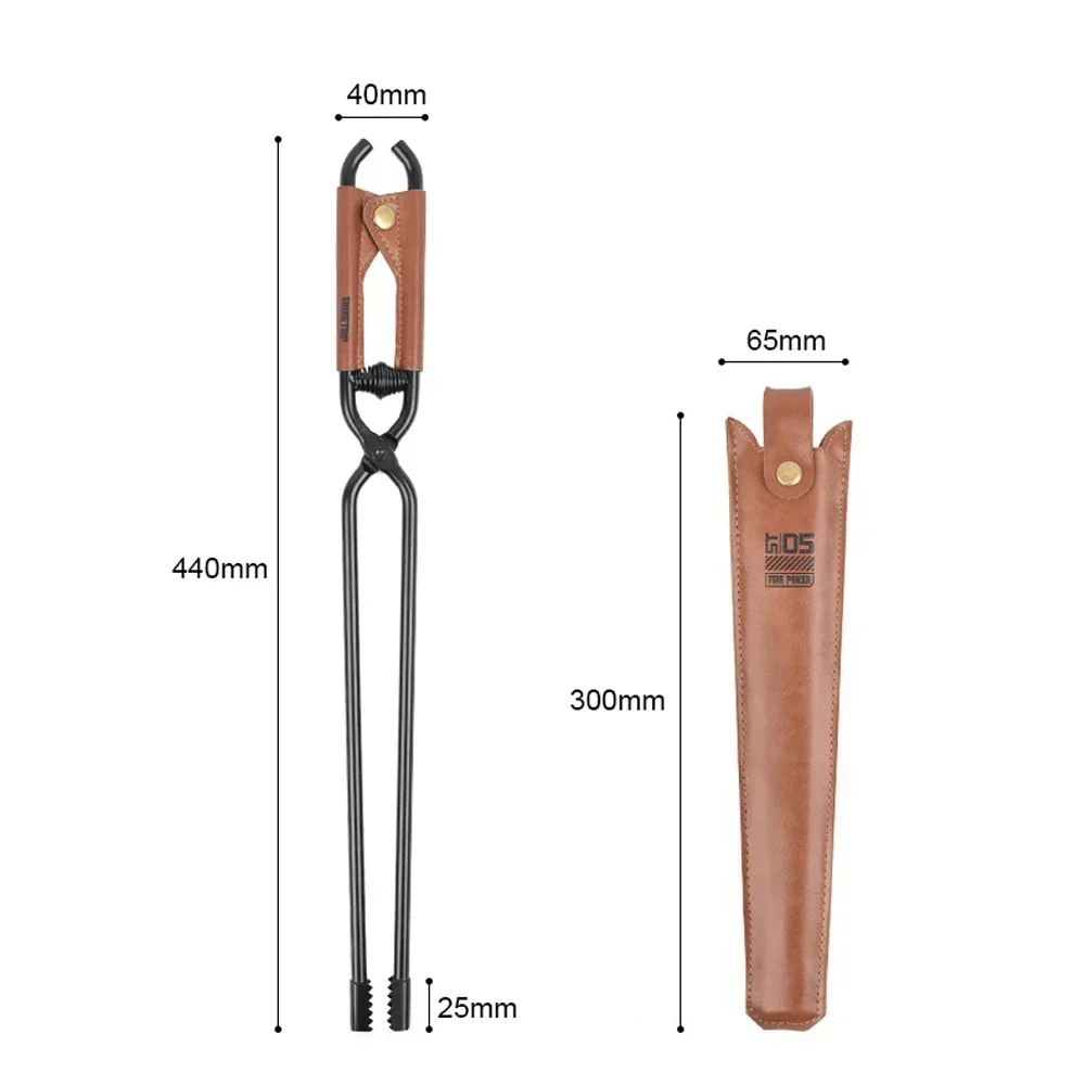 Carbon Steel Charcoal Tongs Camping Bonfire BBQ Firewood Clip Tool Stoves Fire Charcoal Tongs Leather Handle Firewood Clamp