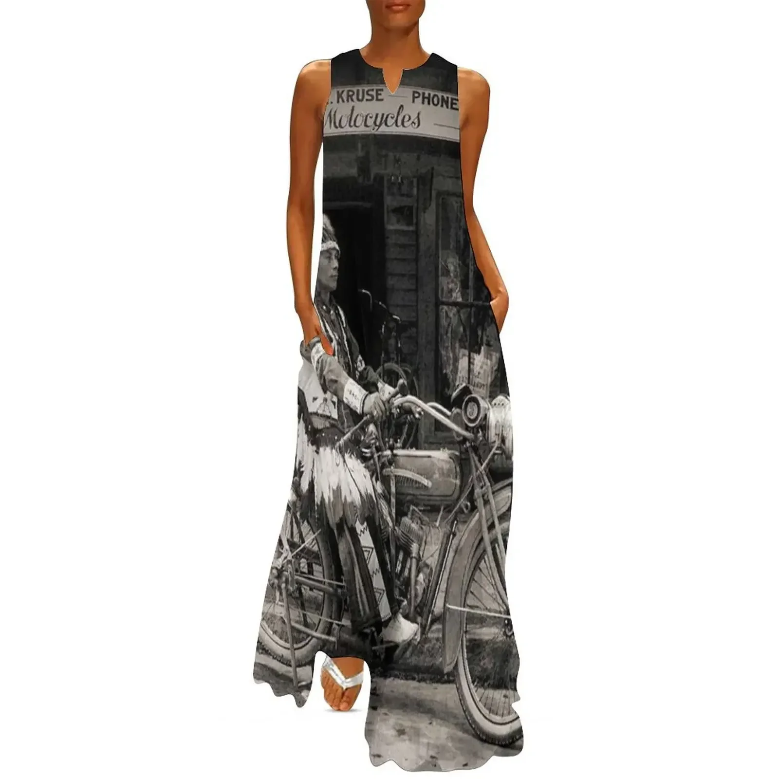 

Vintage Motorcycle Indian Long Dress Clothing female Woman fashion women's luxury party dress birthday dresses for women Dress