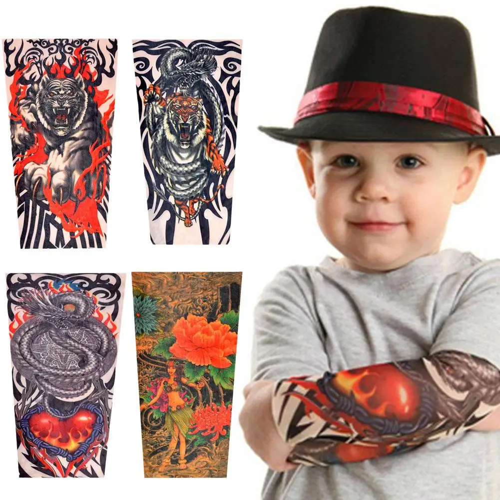 1pcs New Flower Arm Tattoo Sleeves Seamless Outdoor Riding Screen Arm Sleeves Uv Arm Warmers For Children K0g2