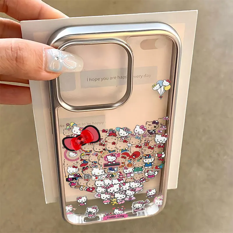 

Korean Ins Style Cartoon Hello Kitty Pink Phone Case For iPhone 16 15 14 13 12 11 Pro XS Max X XR XSMAX 7 8 PLUS 16E Y2K Cover