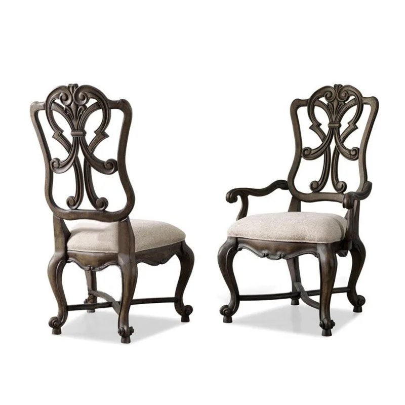 

French solid wood carving flower retro furniture restaurant hotel square dining table creative dining chair