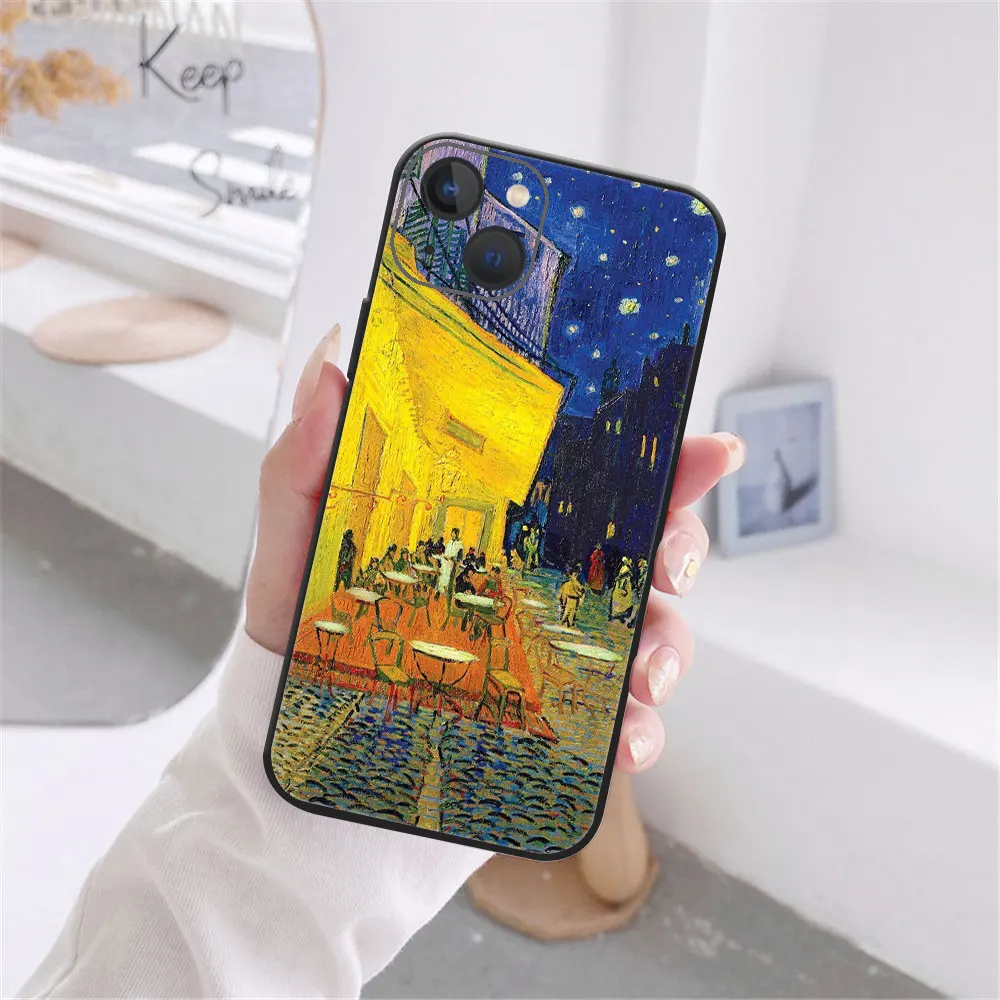 Art Van Gogh Starry Sunflower Phone Cover For iPhone 11 12 13 14 15 16 Pro Max X XR XS Max 15 16 Plus Black Soft Silicone Case