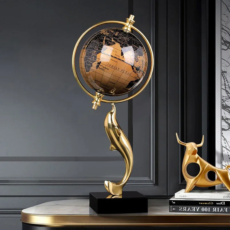 exquisite craftsmanship ornament copper dolphin globe living room office desk ornament