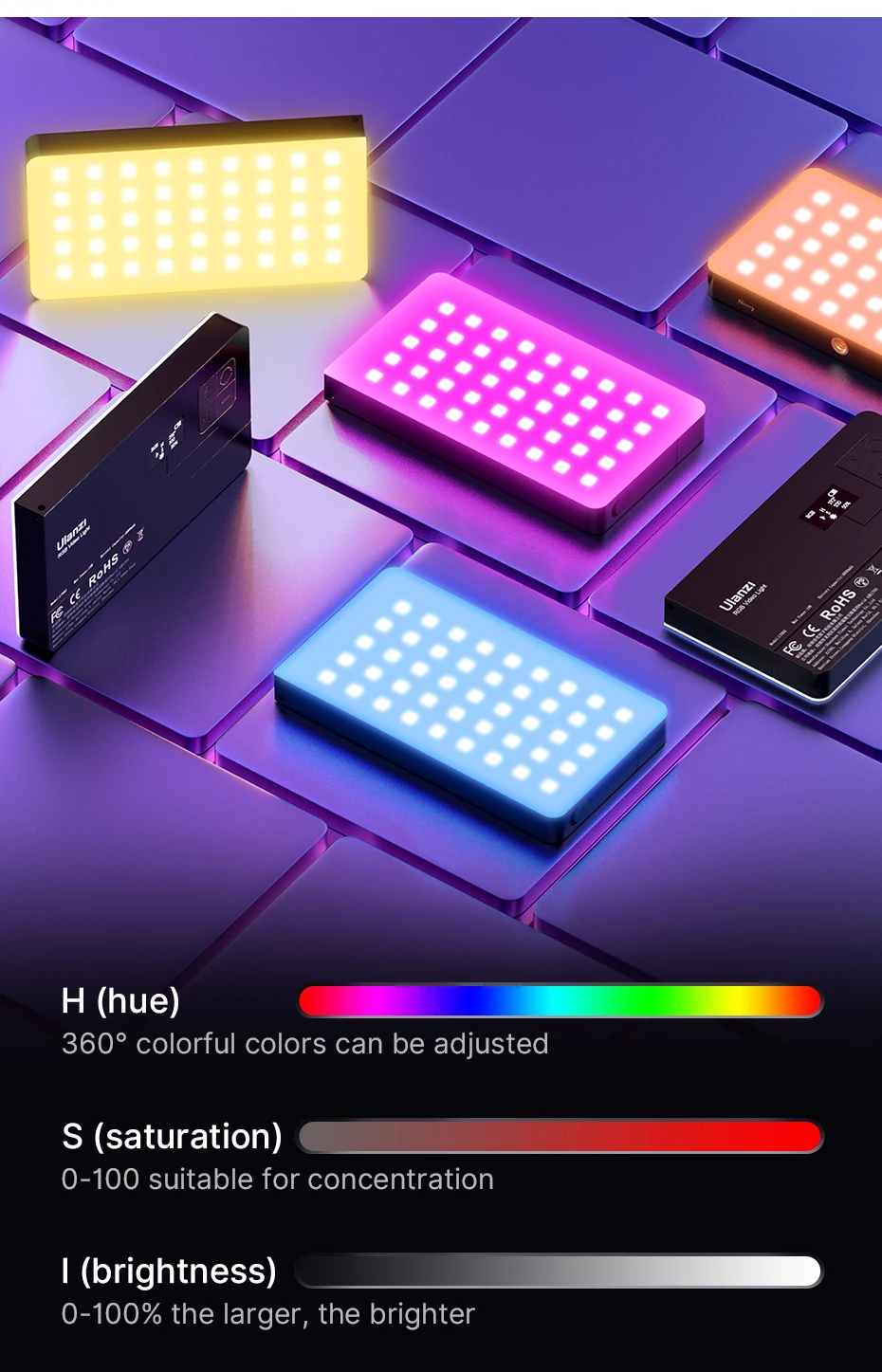 Ulanzi lt002 7 Zoll Tasche füllen Licht RGB Voll farbe LED Panel Licht Cri 95 Fotografie Kamera Licht kreative Szene – Detail 5