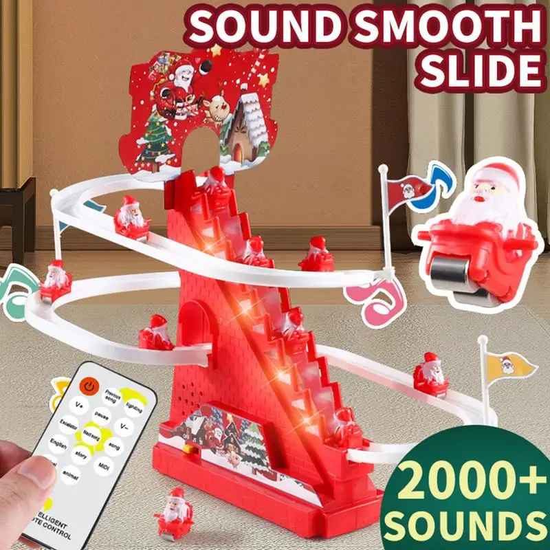 

Baby Christmas Santa Claus Climbing Stairs Track Slide Toys Remote Control Electric Toys Fun Orbit Slide Toy For Kids Boys Girls