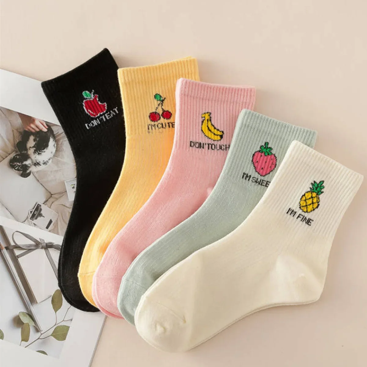 

5 Pairs of Man kawayii Stockings Tube Striped Couple Women's Socks