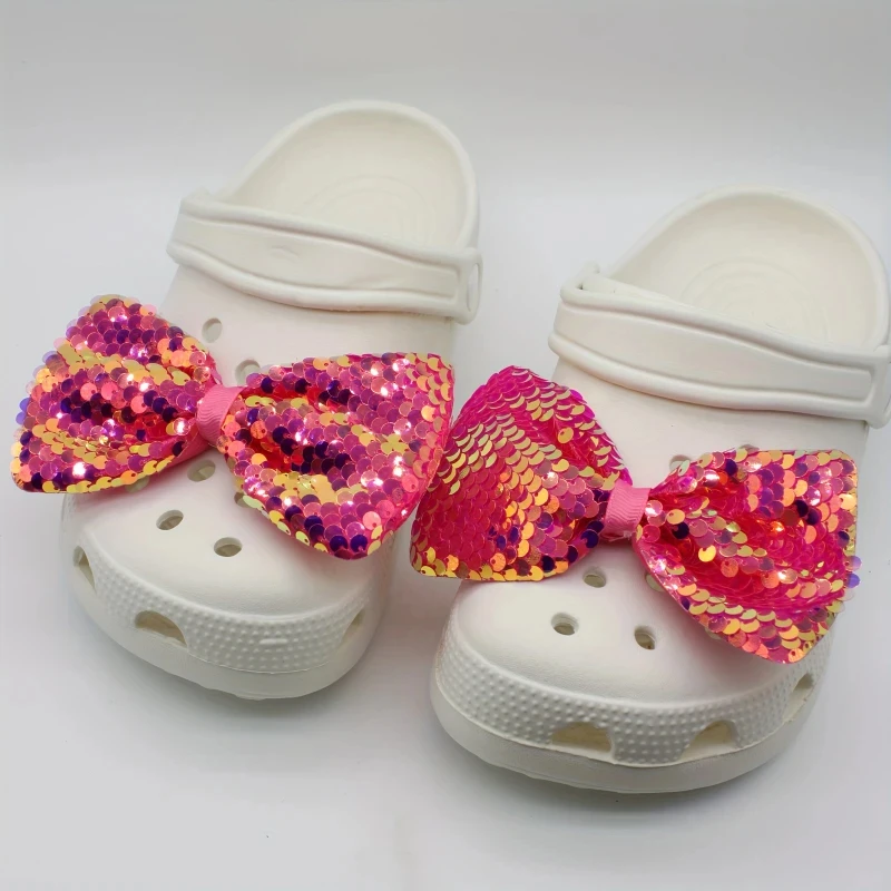 جديد الأصالة تألق الترتر القوس الأحذية سحر مجموعة من 2 البوليستر فراشة عقدة الديكور ل ثقوب صندل هدايا عيد الميلاد