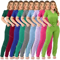 Multicolour Doctor Nursing Uniforms Short Sleeve V-neck Tops Pants Nurse Scrubs Set Medical Clinical Beauty Spa Salon Clothes