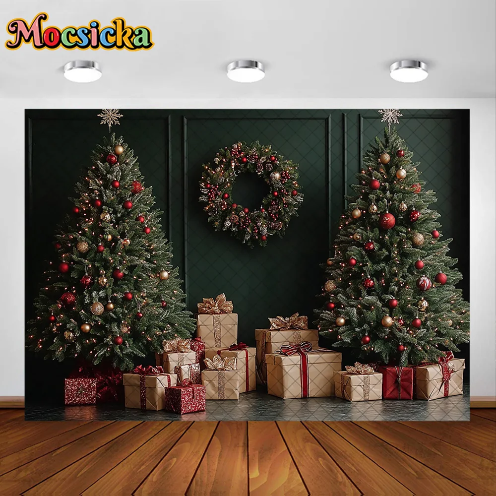 Mocsicka Photography Backdrop Garland Christmas Tree Gifts Decoration Family Xmas Holiday Portrait Backgrounds For Photographs